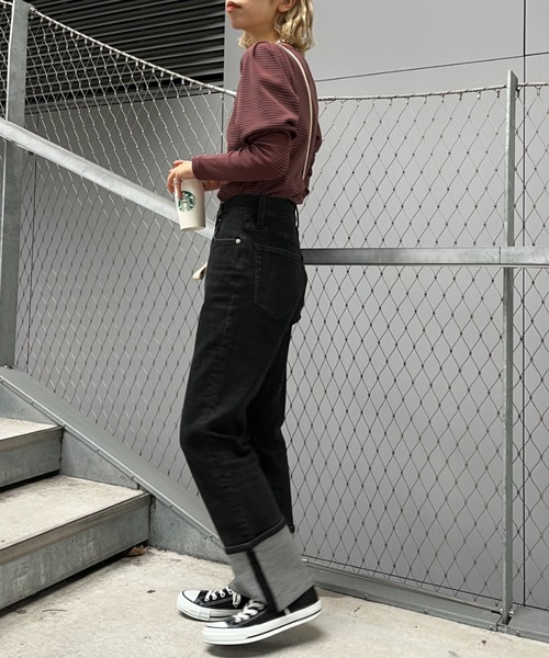 CIAOPANIC（チャオパニック）の「パワショルボーダーTEE（Tシャツ/カットソー・レディース・オレンジ/グリーン/ブラック・ONE SIZE）」の4枚目の写真