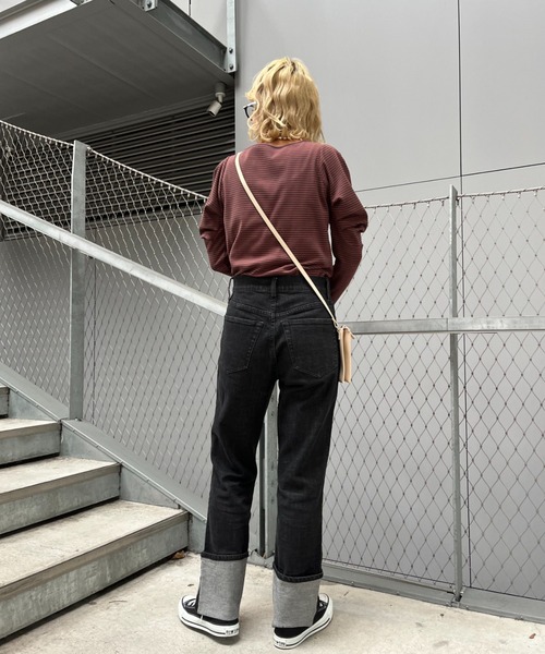 CIAOPANIC（チャオパニック）の「パワショルボーダーTEE（Tシャツ/カットソー・レディース・オレンジ/グリーン/ブラック・ONE SIZE）」の11枚目の写真