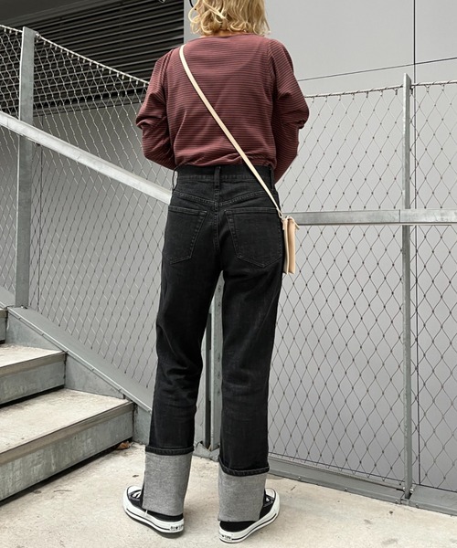 CIAOPANIC（チャオパニック）の「パワショルボーダーTEE（Tシャツ/カットソー・レディース・オレンジ/グリーン/ブラック・ONE SIZE）」の5枚目の写真