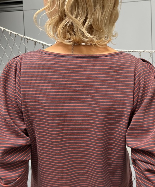 CIAOPANIC（チャオパニック）の「パワショルボーダーTEE（Tシャツ/カットソー・レディース・オレンジ/グリーン/ブラック・ONE SIZE）」の9枚目の写真