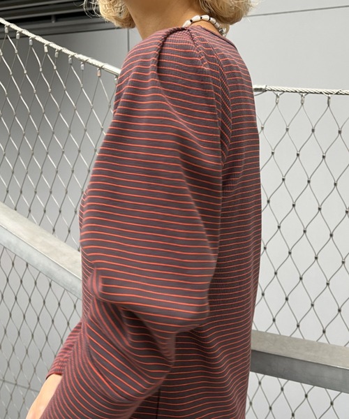 CIAOPANIC（チャオパニック）の「パワショルボーダーTEE（Tシャツ/カットソー・レディース・オレンジ/グリーン/ブラック・ONE SIZE）」の7枚目の写真