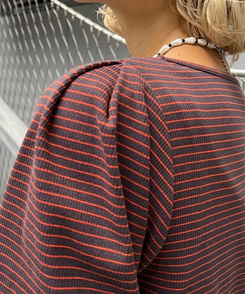 CIAOPANIC（チャオパニック）の「パワショルボーダーTEE（Tシャツ/カットソー・レディース・オレンジ/グリーン/ブラック・ONE SIZE）」の8枚目の写真