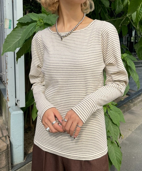 CIAOPANIC（チャオパニック）の「パワショルボーダーTEE（Tシャツ/カットソー・レディース・オレンジ/グリーン/ブラック・ONE SIZE）」の18枚目の写真