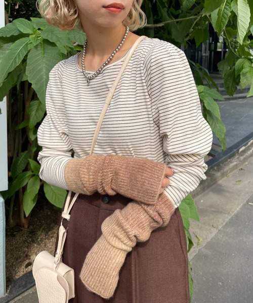 CIAOPANIC（チャオパニック）の「パワショルボーダーTEE（Tシャツ/カットソー・レディース・オレンジ/グリーン/ブラック・ONE SIZE）」の15枚目の写真