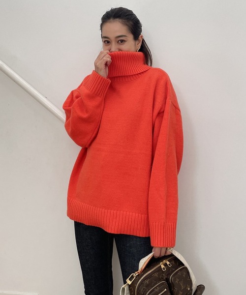 Vicente（ヴィセンテ）の「Highneck color knit（ニット/セーター・レディース・ホワイト/ブラック/オレンジ・FREE）」の9枚目の写真