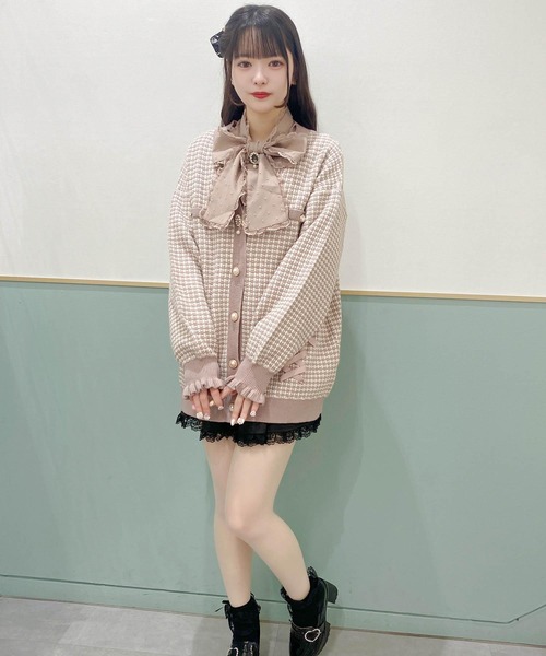 ROJITA(ロジータ)の「ツイードニットライクロングカーデ(カーディガン/ボレロ・レディース・アイボリー/ブラック/ピンク・FREE)」の12枚目の写真