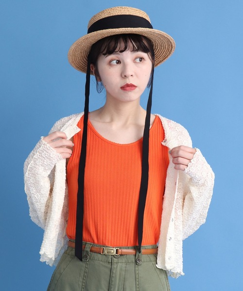 CHILD WOMAN（チャイルドウーマン）の「アイレットテレコ ピコ タンクトップ（タンクトップ・レディース・ブラック/アイボリー/オレンジ・FREE）」の8枚目の写真