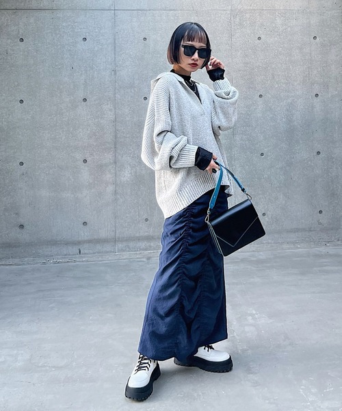 PAGEBOY（ページボーイ）の「ラウンドヘムニットパーカー（ニット/セーター・レディース・ラベンダー/ブラック/オフホワイト・FREE）」の8枚目の写真