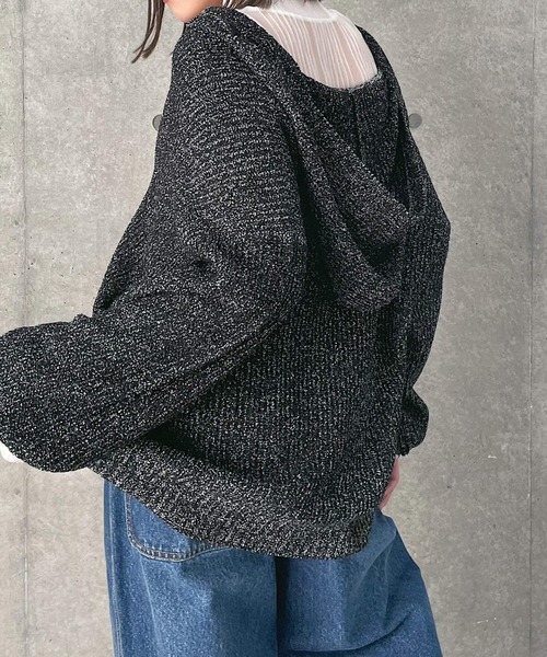 PAGEBOY（ページボーイ）の「ラウンドヘムニットパーカー（ニット/セーター・レディース・ラベンダー/ブラック/オフホワイト・FREE）」の9枚目の写真