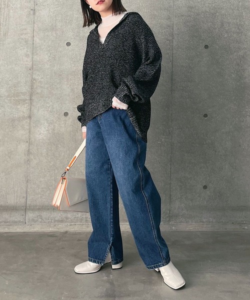 PAGEBOY（ページボーイ）の「ラウンドヘムニットパーカー（ニット/セーター・レディース・ラベンダー/ブラック/オフホワイト・FREE）」の10枚目の写真