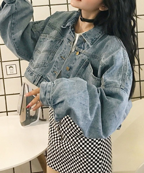 EPICKS（エピックス）の「ライトブルーショートデニムジャケット（デニムジャケット・レディース・ブルー・M/L）」の4枚目の写真