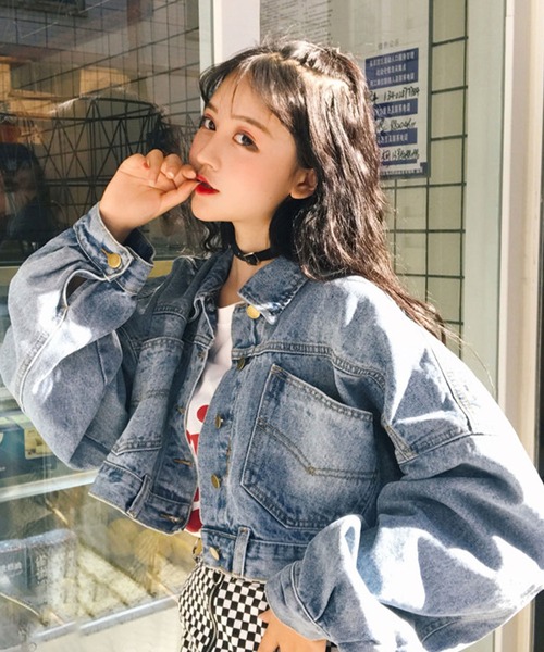 EPICKS（エピックス）の「ライトブルーショートデニムジャケット（デニムジャケット・レディース・ブルー・M/L）」の5枚目の写真