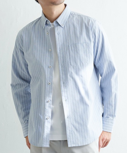 ikka（イッカ）の「【シワ軽減／吸水速乾】イージーケアオックスボタンダウンシャツ（シャツ/ブラウス・メンズ・ホワイト/ネイビー/スカイブルー/ピンク/グリーン・S/M/XL/L）」の3枚目の写真