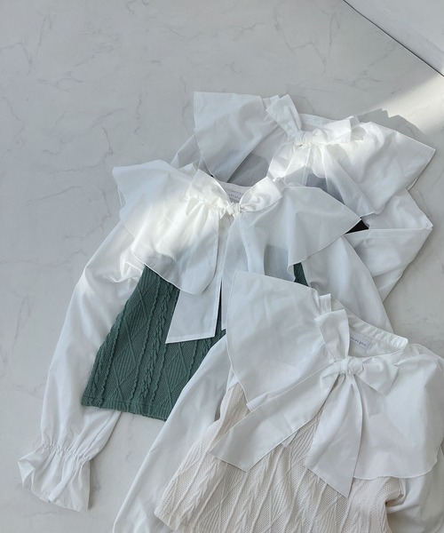 AS KNOW AS plus（アズノゥアズプラス）の「○ケープ衿 ケーブル切替え ボウタイブラウス（シャツ/ブラウス・レディース・ブラック/グリーン/アイボリー・FREE）」の11枚目の写真