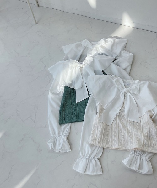 AS KNOW AS plus（アズノゥアズプラス）の「○ケープ衿 ケーブル切替え ボウタイブラウス（シャツ/ブラウス・レディース・ブラック/グリーン/アイボリー・FREE）」の13枚目の写真