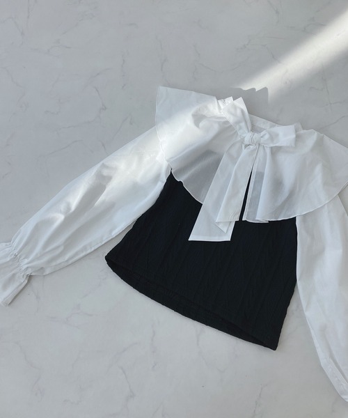 AS KNOW AS plus（アズノゥアズプラス）の「○ケープ衿 ケーブル切替え ボウタイブラウス（シャツ/ブラウス・レディース・ブラック/グリーン/アイボリー・FREE）」の19枚目の写真