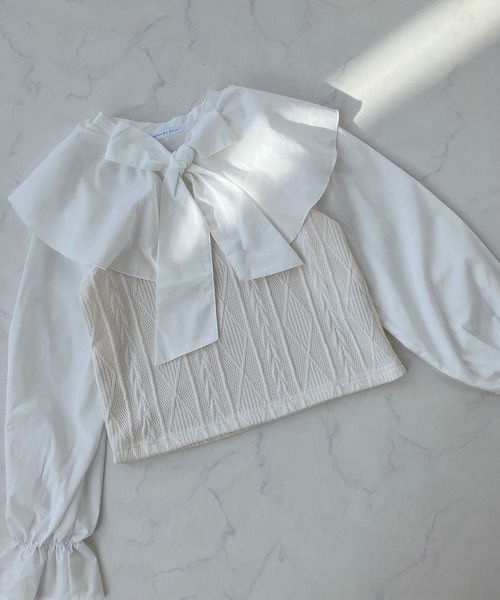 AS KNOW AS plus（アズノゥアズプラス）の「○ケープ衿 ケーブル切替え ボウタイブラウス（シャツ/ブラウス・レディース・ブラック/グリーン/アイボリー・FREE）」の18枚目の写真