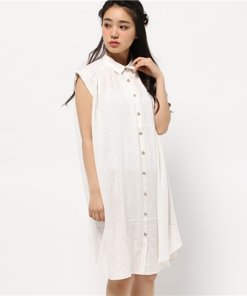 CIAOPANIC（チャオパニック）の「【Ciaopanic】　ノースリギャザーSH/OP（ワンピース・レディース・オフホワイト/ブラック/ライトグレー・FREE）」の2枚目の写真