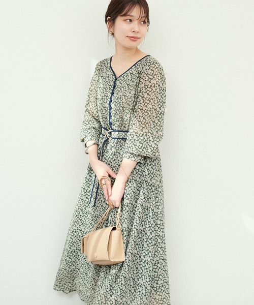 natural couture（ナチュラルクチュール）の「配色パイピングお上品ワンピース（ワンピース・レディース・ブラック/グレイッシュベージュ/グリーン/ブルー・FREE）」の15枚目の写真