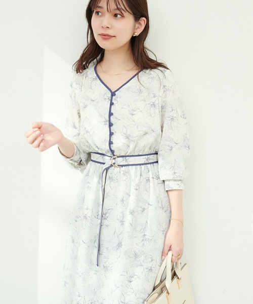 natural couture（ナチュラルクチュール）の「配色パイピングお上品ワンピース（ワンピース・レディース・ブラック/グレイッシュベージュ/グリーン/ブルー・FREE）」の21枚目の写真
