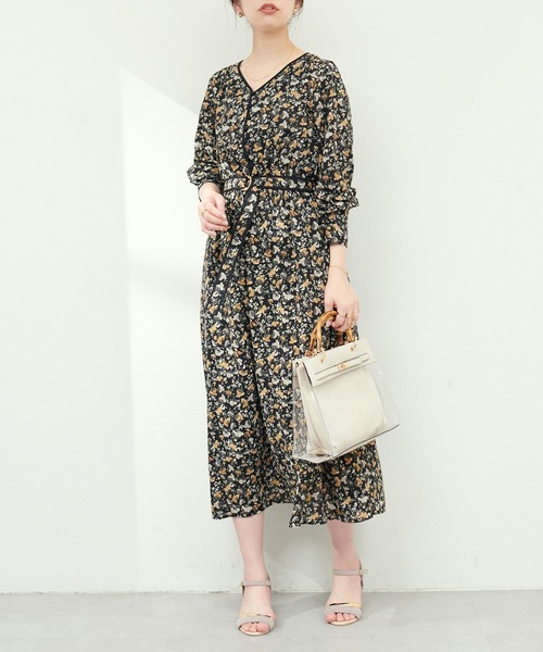 natural couture（ナチュラルクチュール）の「配色パイピングお上品ワンピース（ワンピース・レディース・ブラック/グレイッシュベージュ/グリーン/ブルー・FREE）」の6枚目の写真