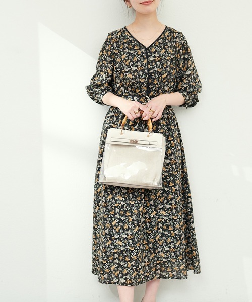 natural couture（ナチュラルクチュール）の「配色パイピングお上品ワンピース（ワンピース・レディース・ブラック/グレイッシュベージュ/グリーン/ブルー・FREE）」の5枚目の写真