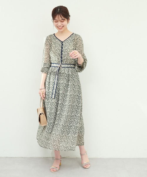 natural couture（ナチュラルクチュール）の「配色パイピングお上品ワンピース（ワンピース・レディース・ブラック/グレイッシュベージュ/グリーン/ブルー・FREE）」の19枚目の写真