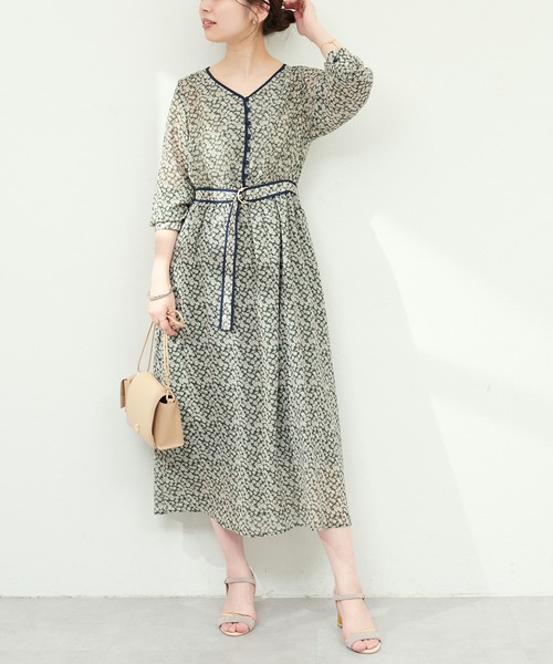 natural couture（ナチュラルクチュール）の「配色パイピングお上品ワンピース（ワンピース・レディース・ブラック/グレイッシュベージュ/グリーン/ブルー・FREE）」の18枚目の写真