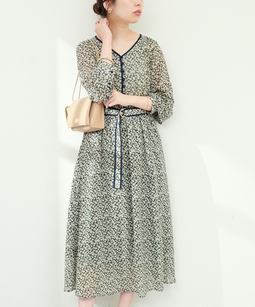 natural couture（ナチュラルクチュール）の「配色パイピングお上品ワンピース（ワンピース・レディース・ブラック/グレイッシュベージュ/グリーン/ブルー・FREE）」の17枚目の写真