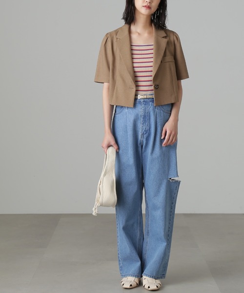 FREE'S MART(フリーズマート)の「◆マルチボーダースクエアネックタンク(タンクトップ・レディース・ブルー/ベージュ系その他・FREE)」の7枚目の写真