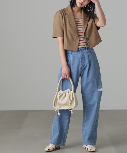 FREE'S MART(フリーズマート)の「◆マルチボーダースクエアネックタンク(タンクトップ・レディース・ブルー/ベージュ系その他・FREE)」の5枚目の写真