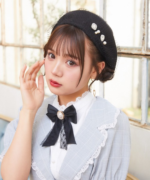 パールチャーム付きチュールベレー（ハンチング/ベレー帽）｜ROJITA