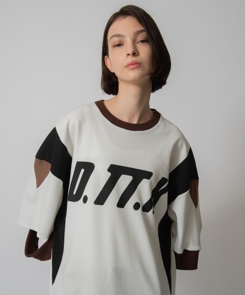 D.TT.K（ディティーティーケー）の「【ユニセックスアイテム】 RIB DETAIL GAME SHIRTS  オーバーサイズ アンフィニッシュド リブ ゲームシャツ（Tシャツ/カットソー・メンズ・ホワイト/ブラック・MEDIUM/LARGE）」の3枚目の写真