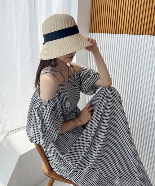 one after another NICE CLAUP（ワンアフターアナザーナイスクラップ）の「ネッククロス袖ボリュームワンピ（ワンピース・レディース・オフホワイト/ブラック/ブラック×ホワイト/イエロー・FREE）」の3枚目の写真