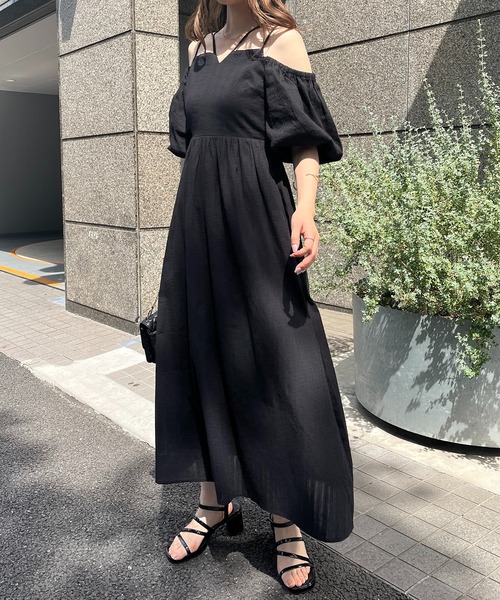 one after another NICE CLAUP（ワンアフターアナザーナイスクラップ）の「ネッククロス袖ボリュームワンピ（ワンピース・レディース・オフホワイト/ブラック/ブラック×ホワイト/イエロー・FREE）」の8枚目の写真