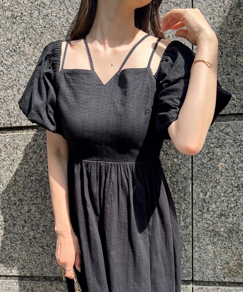 one after another NICE CLAUP（ワンアフターアナザーナイスクラップ）の「ネッククロス袖ボリュームワンピ（ワンピース・レディース・オフホワイト/ブラック/ブラック×ホワイト/イエロー・FREE）」の9枚目の写真