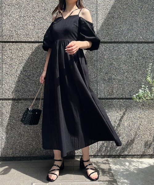 one after another NICE CLAUP（ワンアフターアナザーナイスクラップ）の「ネッククロス袖ボリュームワンピ（ワンピース・レディース・オフホワイト/ブラック/ブラック×ホワイト/イエロー・FREE）」の7枚目の写真