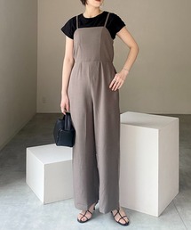 バックシャーリングハイウエスト切り替えオールインワンワイドパンツキャミサロペット