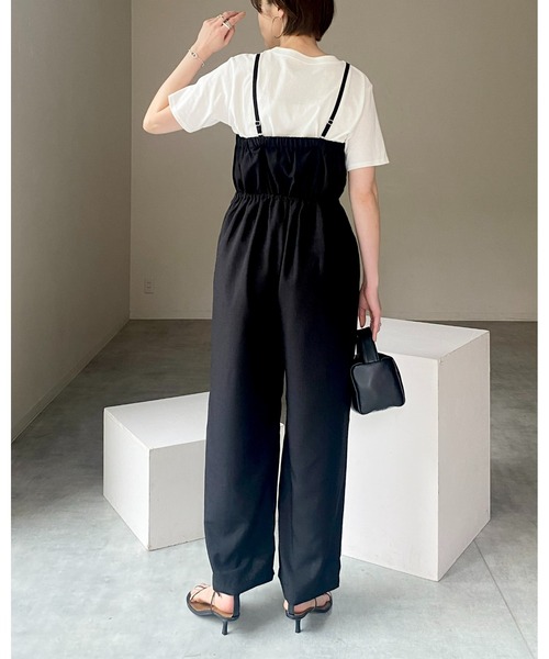 She's Closet(シーズクローゼット)の「バックシャーリングハイウエスト切り替えオールインワンワイドパンツキャミサロペット(サロペット/オーバーオール・レディース・アイボリー/カーキ/ブラック・FREE)」の17枚目の写真