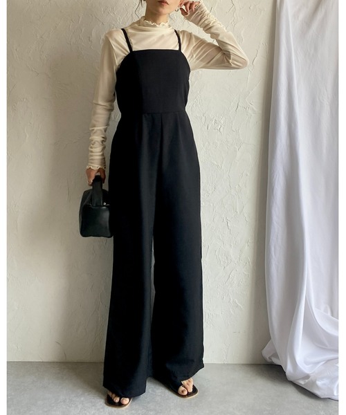 She's Closet(シーズクローゼット)の「バックシャーリングハイウエスト切り替えオールインワンワイドパンツキャミサロペット(サロペット/オーバーオール・レディース・アイボリー/カーキ/ブラック・FREE)」の18枚目の写真
