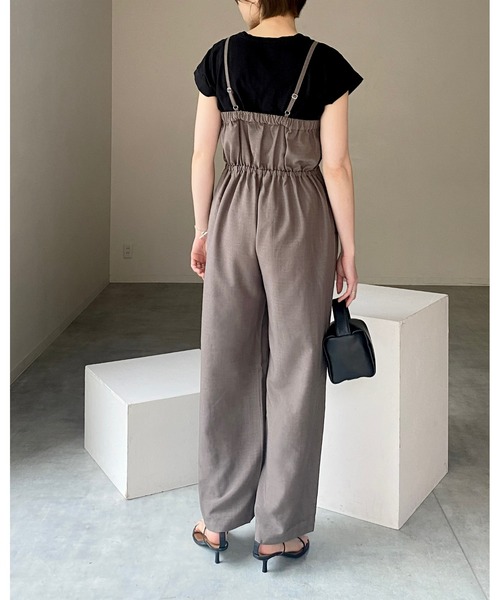 She's Closet(シーズクローゼット)の「バックシャーリングハイウエスト切り替えオールインワンワイドパンツキャミサロペット(サロペット/オーバーオール・レディース・アイボリー/カーキ/ブラック・FREE)」の21枚目の写真