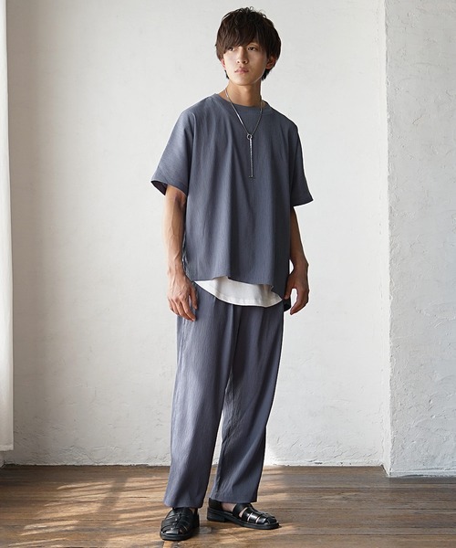 MinoriTY】楊柳アシンメトリーオーバーサイズ半袖Tシャツ メンズ 無地