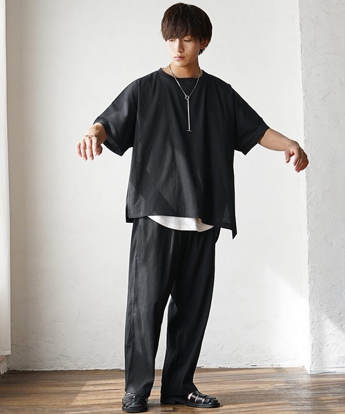 MinoriTY】楊柳アシンメトリーオーバーサイズ半袖Tシャツ メンズ 無地