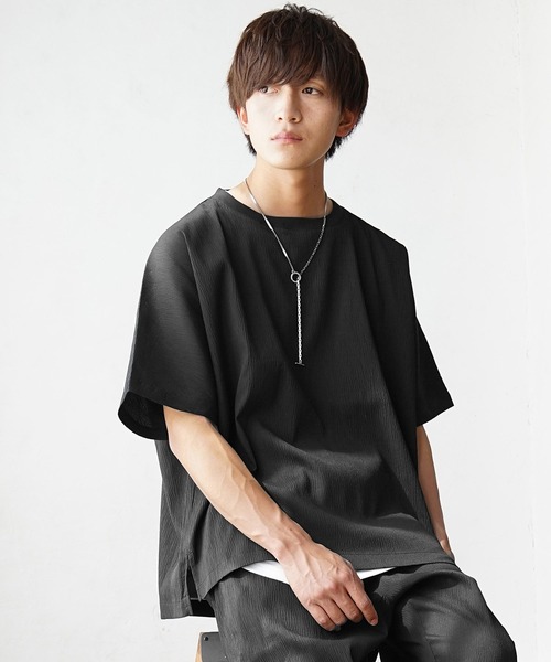 CHOREOLOGY オーバーサイズTシャツ MinoriTY】楊柳アシンメトリーオーバーサイズ半袖Tシャツ メンズ 無地