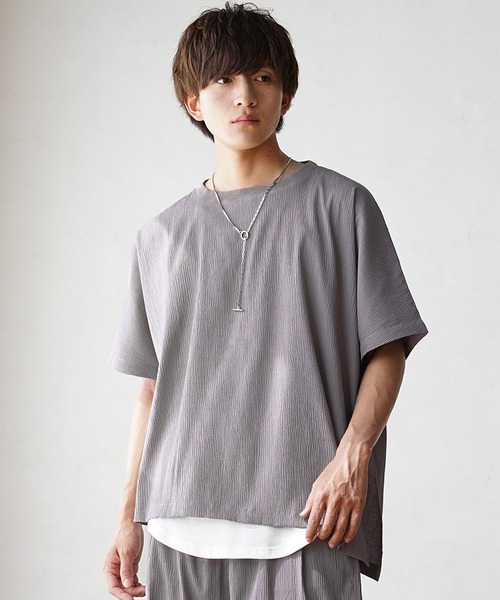 MinoriTY】楊柳アシンメトリーオーバーサイズ半袖Tシャツ メンズ 無地