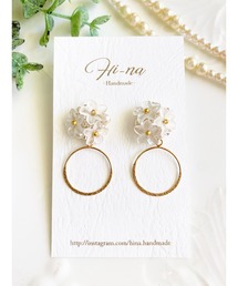 【Hi-na】ブーケフラワー×リングフープ ピアス(MA)