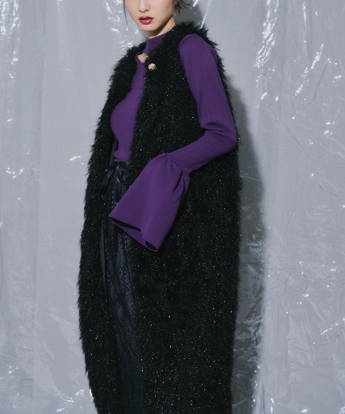 ベルスリーブチョーカーリブニットトップス（ニット/セーター