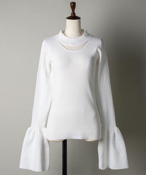 VIOLETTA（ヴィオレッタ）の「ベルスリーブチョーカーリブニットトップス（ニット/セーター・レディース・ブラック/ライトパープル/モカ/オフホワイト/グレー/パープル/ロイヤルブルー/レッド・FREE）」の18枚目の写真