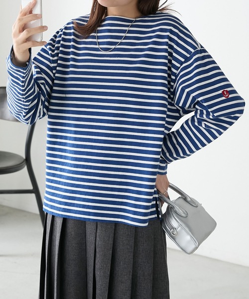 BONLECILL（ボンルシール）の「【選べるサイズ】無地/ボーダーアソート マリン刺繍ボートネックプルオーバーロンT（Tシャツ/カットソー・レディース・ブラック/オフホワイト/レッド系1/ネイビー系2/ネイビー系1・M/L/S）」の4枚目の写真