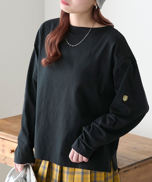 BONLECILL（ボンルシール）の「【選べるサイズ】無地/ボーダーアソート マリン刺繍ボートネックプルオーバーロンT（Tシャツ/カットソー・レディース・ブラック/オフホワイト/レッド系1/ネイビー系2/ネイビー系1・M/L/S）」の3枚目の写真